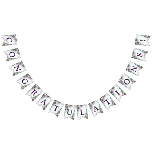 ウェルカムウェディングパーティパープルフローラグリーン葉 バンティングフラッグ (全)