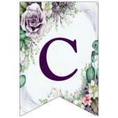 ウェルカムウェディングパーティパープルフローラグリーン葉 バンティングフラッグ (第1の旗)