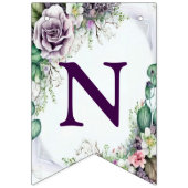 ウェルカムウェディングパーティパープルフローラグリーン葉 バンティングフラッグ (第3の旗)