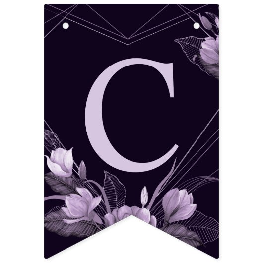 ウェルカムウェディングパーティパープルフローラバイオレットフレーム バンティングフラッグ (第1の旗)