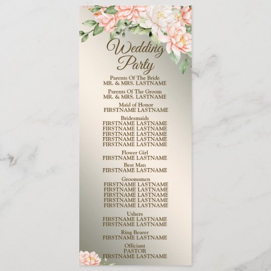 ウェルカムウェディングパーティーウォーターカラーピーチフラワー プログラム (裏面)
