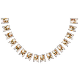 ウェルカムウェディングパーティーゴールデンオレンジ白い花 バンティングフラッグ