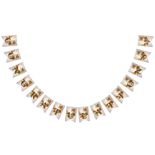 ウェルカムウェディングパーティーゴールデンオレンジ白い花 バンティングフラッグ (全)