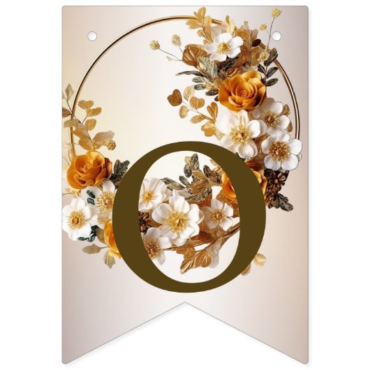 ウェルカムウェディングパーティーゴールデンオレンジ白い花 バンティングフラッグ (第2の旗)