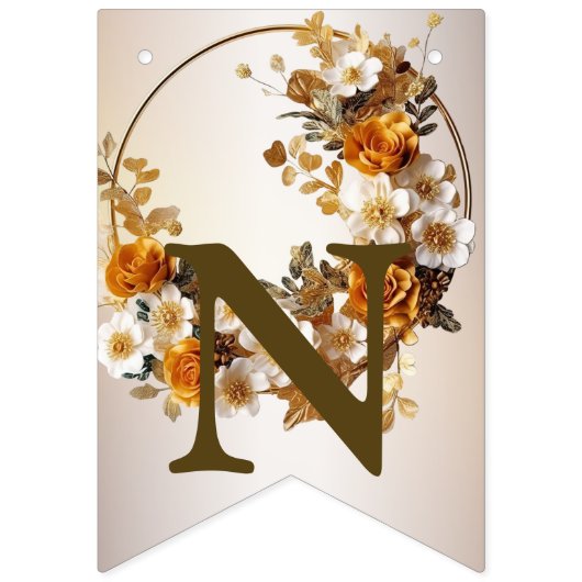 ウェルカムウェディングパーティーゴールデンオレンジ白い花 バンティングフラッグ (第3の旗)