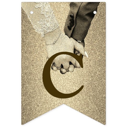 ウェルカムウェディングパーティーゴールデングリッター新郎新婦 バンティングフラッグ (第1の旗)