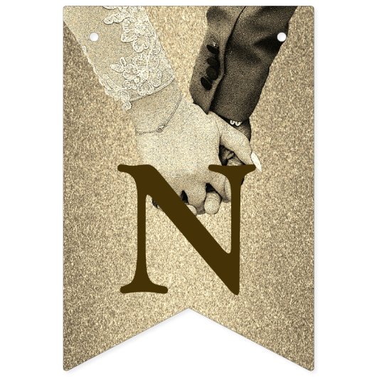 ウェルカムウェディングパーティーゴールデングリッター新郎新婦 バンティングフラッグ (第3の旗)