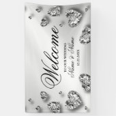 ウェルカムウェディングパーティーシルバーハートグレイエレガント 横断幕 (縦)