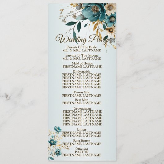 ウェルカムウェディングパーティーターコイズフラワー離れ金ゴールド プログラム (裏面)