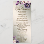 ウェルカムウェディングパーティーパープルピンクの花が金色 プログラム (正面)