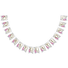 ウェルカムウェディングパーティーピンクカラフルフローラゴールデン バンティングフラッグ