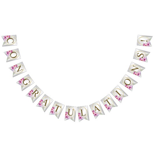 ウェルカムウェディングパーティーピンクカラフルフローラゴールデン バンティングフラッグ (全)