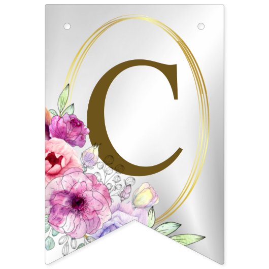 ウェルカムウェディングパーティーピンクカラフルフローラゴールデン バンティングフラッグ (第1の旗)