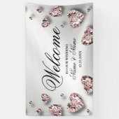 ウェルカムウェディングパーティーピンクピーチシャイニーハート 横断幕 (縦)