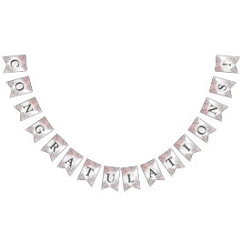 ウェルカムウェディングパーティーピンクフラワーズシルバーエレガント バンティングフラッグ