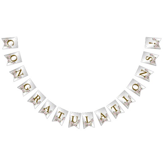 ウェルカムウェディングパーティーピンクフローラシルバーエレガント バンティングフラッグ (全)