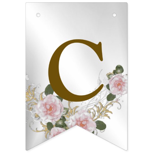 ウェルカムウェディングパーティーピンクフローラシルバーエレガント バンティングフラッグ (第1の旗)