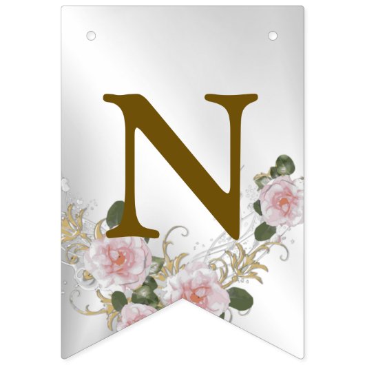 ウェルカムウェディングパーティーピンクフローラシルバーエレガント バンティングフラッグ (第3の旗)