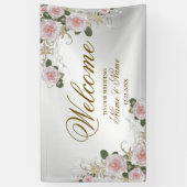 ウェルカムウェディングパーティーピンクフローラシルバーエレガント 横断幕 (縦)