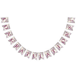 ウェルカムウェディングパーティーピンク白い花エレガント バンティングフラッグ