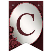 ウェルカムウェディングパーティーモノグラムレッドピンクの花 バンティングフラッグ (第1の旗)