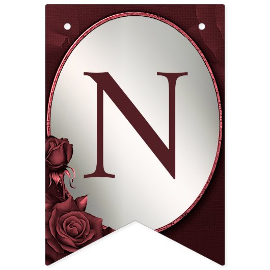 ウェルカムウェディングパーティーモノグラムレッドピンクの花 バンティングフラッグ (第3の旗)