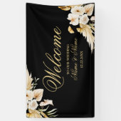 ウェルカムウェディングパーティー赤面ピンクフローラ金ゴールドブラック 横断幕 (縦)
