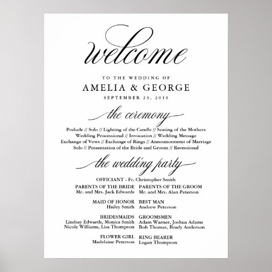 ウェルカムウェディングプログラムのサイン ポスター (正面)