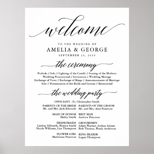 ウェルカムウェディングプログラムのサイン ポスター (正面)