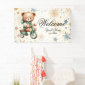 ウェルカムウォーターカラーテディベアグリーンバイクパーティー 横断幕 (インサイチュ)