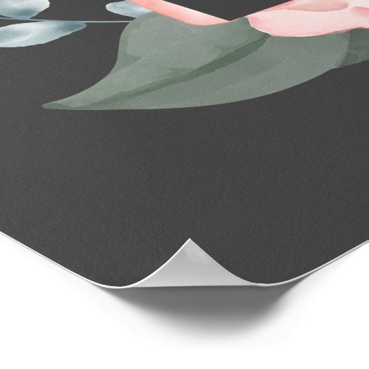 ウェルカムウォーターカラーバラと葉フレームグレー ポスター (角)