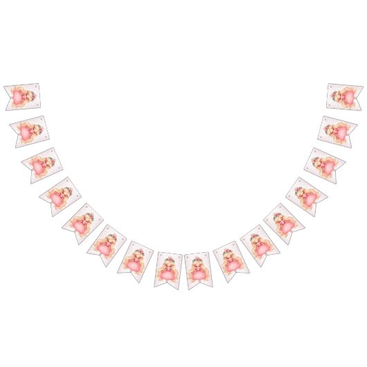 ウェルカムウォーターカラーピンクプリンセス誕生日パーティー バンティングフラッグ (全)