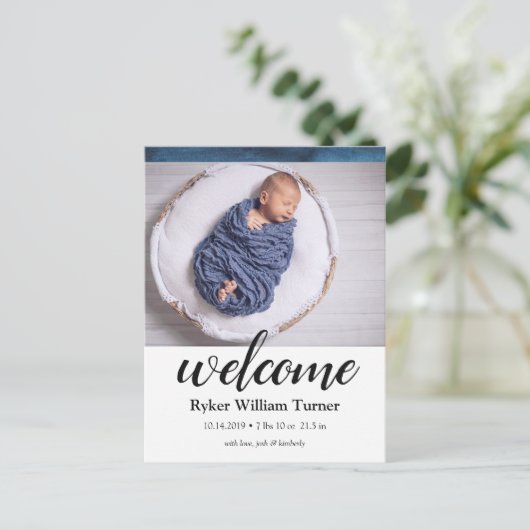 ウェルカムウォーターカラー誕生のお知らせはがき ポストカード (スタンド正面)