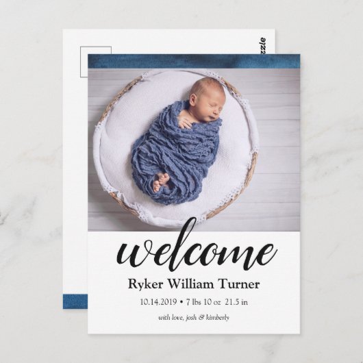 ウェルカムウォーターカラー誕生のお知らせはがき ポストカード (正面/裏面)