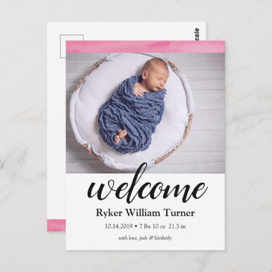 ウェルカムウォーターカラー誕生発表葉書 ポストカード (正面/裏面)