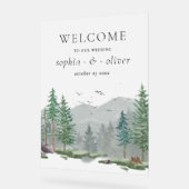 ウェルカムウォー素朴ターカラーウッドランドグリーンフォレスト アクリルサイン (傾斜)