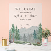 ウェルカムウォー素朴ターカラーウッドランドグリーンフォレスト アクリルサイン (ウェディング)