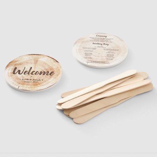 ウェルカムウッドグレイン素朴結婚式 プログラム ハンドファン (組立なし)