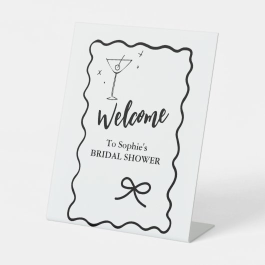 ウェルカムエレガントペデスタル波状レトロブライダルシャワー 台座サイン (正面)