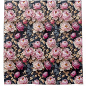 ウェルカムエレガント赤面ピンク牡丹フローラブラック シャワーカーテン (正面)