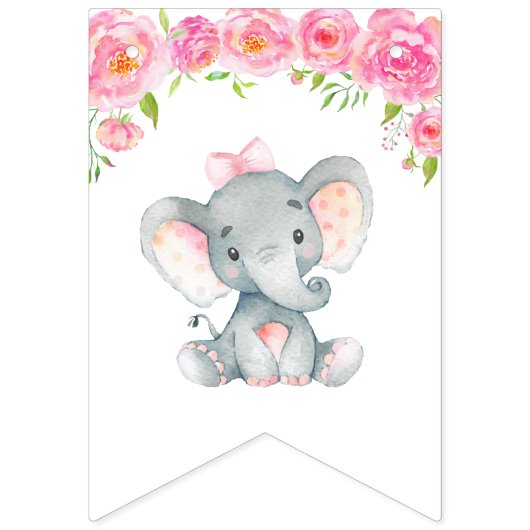 ウェルカムエレファントガール赤ちゃんシャワー振り掛け装飾 バンティングフラッグ (第2の旗)