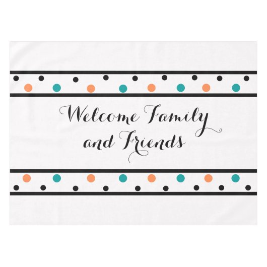 ウェルカムオレンジティール（緑がかった色）水玉模様 テーブルクロス (正面(横))