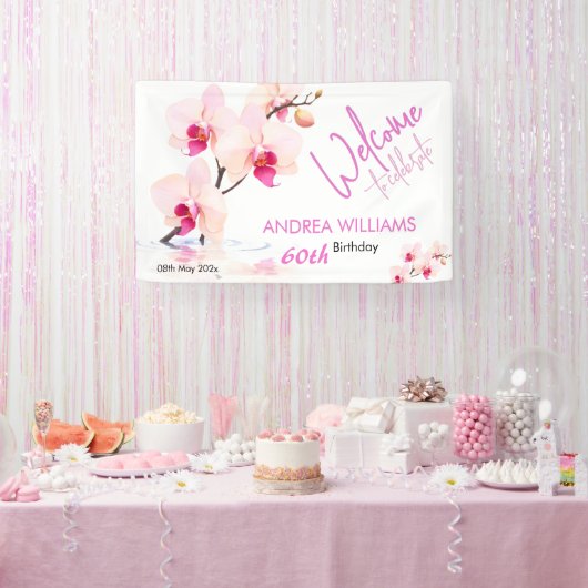 ウェルカムオーキッドフラワーフラワーズ60誕生日 横断幕 (パーティー)