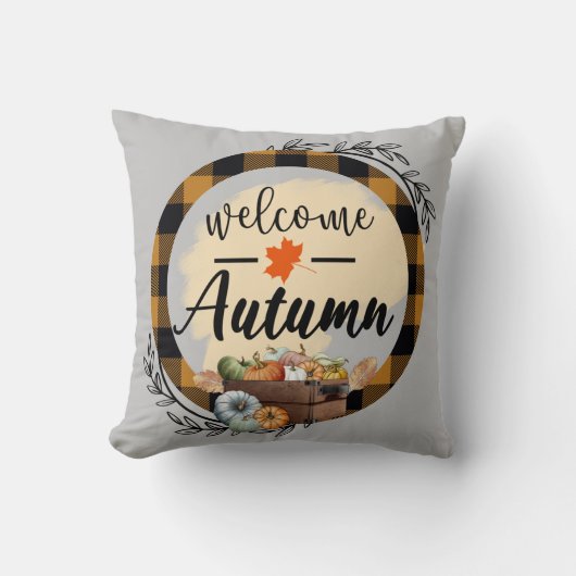 ウェルカムオータムカボチャヴィンテージコットン16"X16 クッション (正面)