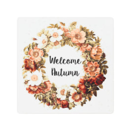 ウェルカムオータムカントリーフローラリース メタルプリント