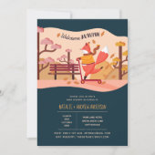 ウェルカムオータムコージーキツネフォークアートベビーシャワー 招待状 (正面)