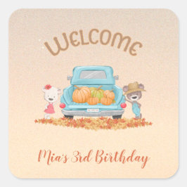 ウェルカムオータムテーマベアーズトラックカボチャ葉ン スクエアシール