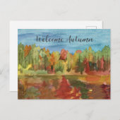 ウェルカムオータムレイク秋ツリーズウォーター絵を描カラー シーズンポストカード (正面/裏面)