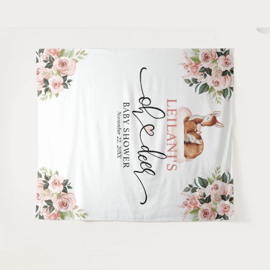 ウェルカムオーディアベビーシャワーピンクフローラ背景 タペストリー (正面(横))