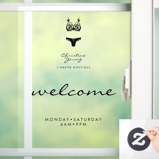 ウェルカムオープニングアワーズランジェリーストア透明 ウィンドウサイン (ホーム)
